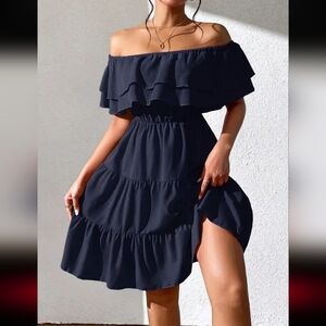 Elegant Off-Shoulder Navy Blue Dress